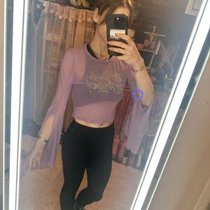 💕 NWOT Purple 'Angel' Mesh Rhinestone Top